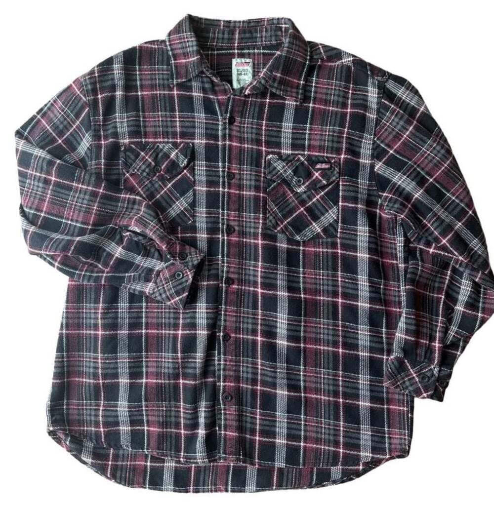 Dickies Men’s XL Red Black Plaid 100% Cotton Flannel Work Shirt Button Down